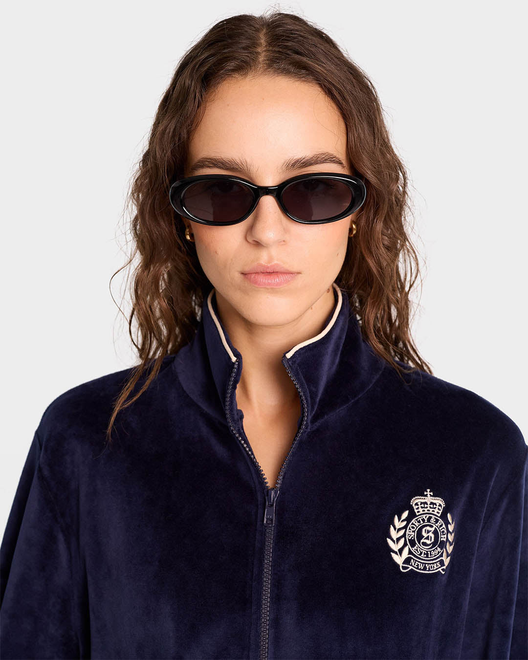 Sporty & Rich NY Crest Velour Track Jacket