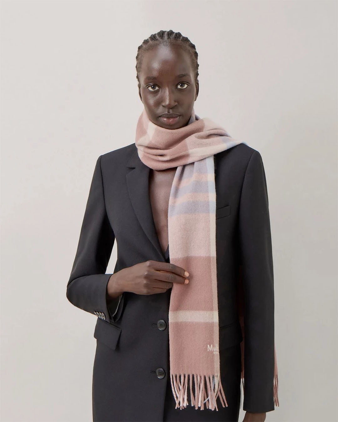 Mulberry Small Check Merino Wool Scarf 30x200