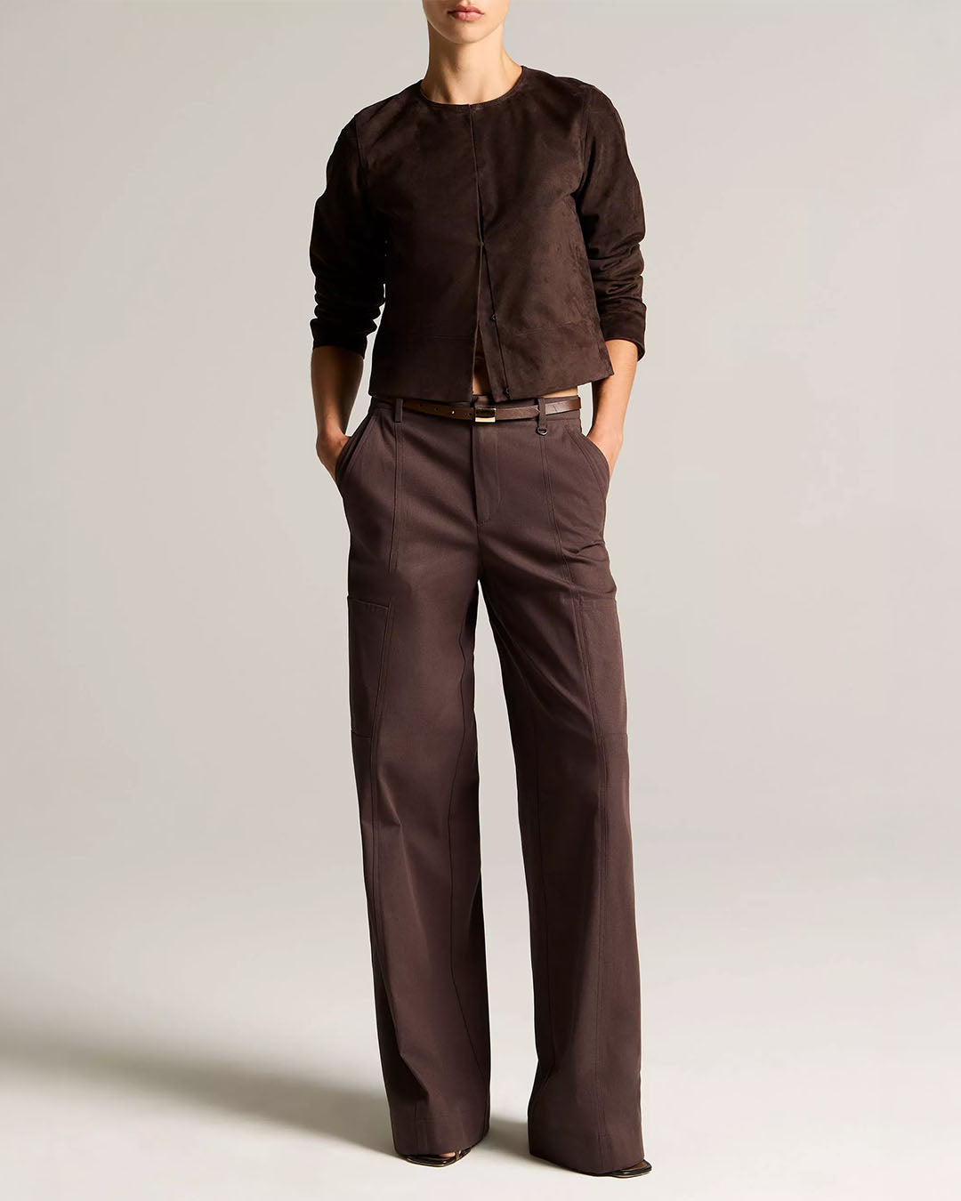 Vince Collarless Cropped Suede Jacket