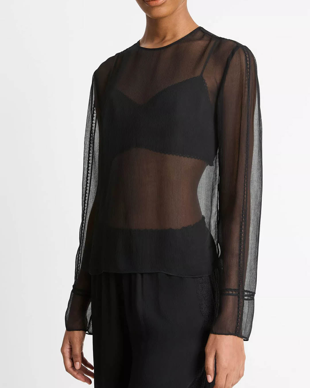 Vince Sheer Lace Trim Top