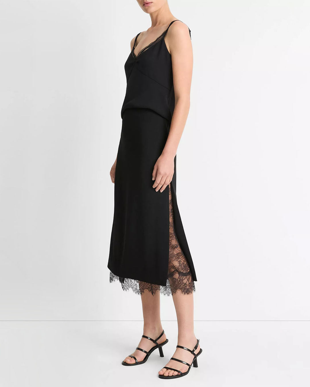 Vince Lace Paneled Straight Skirt