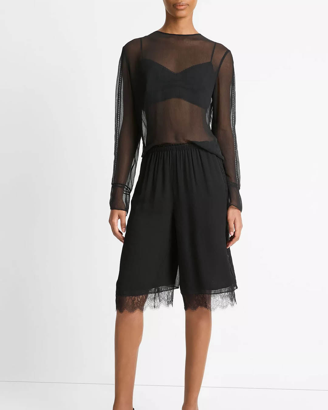 Vince Sheer Lace Trim Top