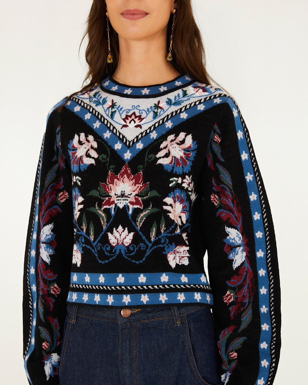 Farm Rio Natalia Burgundy Knit Sweater