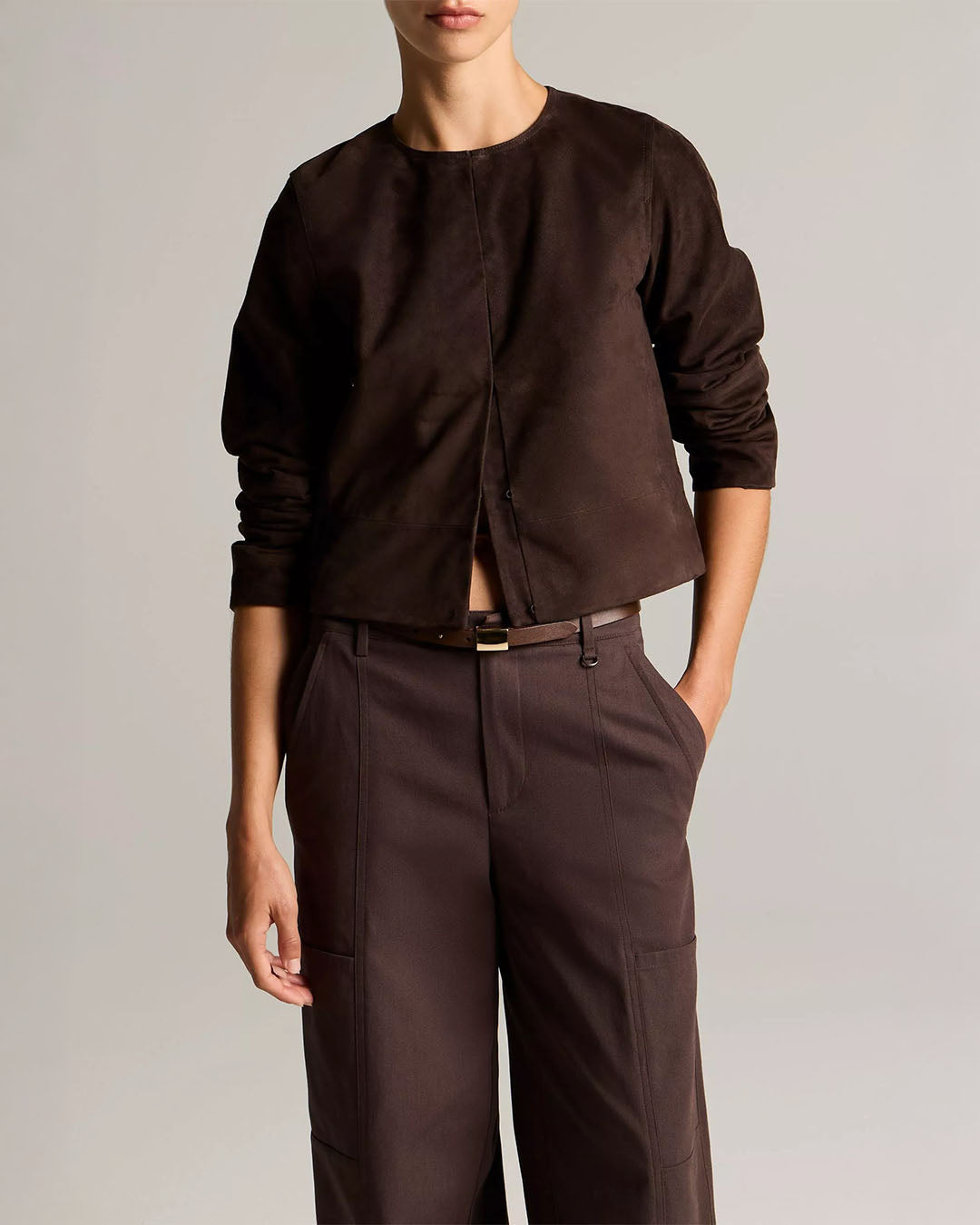 Vince Collarless Cropped Suede Jacket