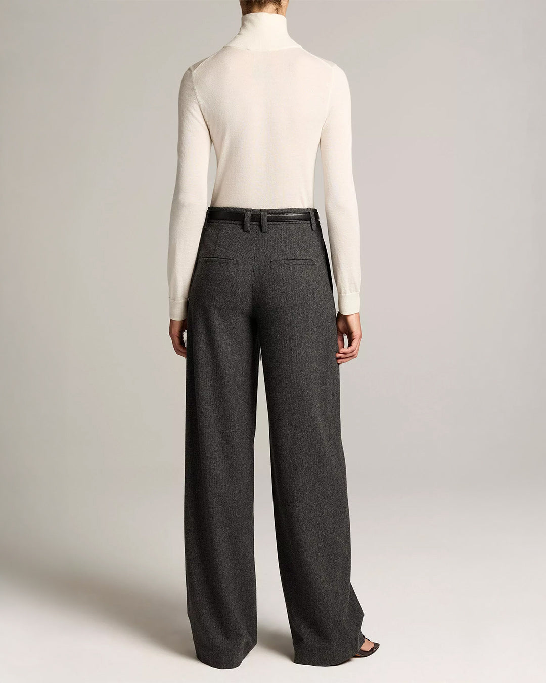 Vince Micro Houndstooth Mid Rise Tailored Wool Wide Leg