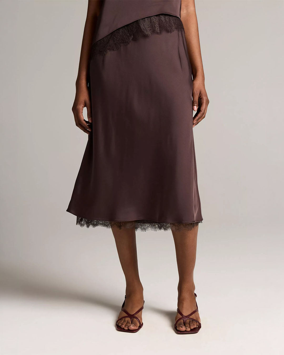 Vince Lace-Trim Satin Slip Skirt