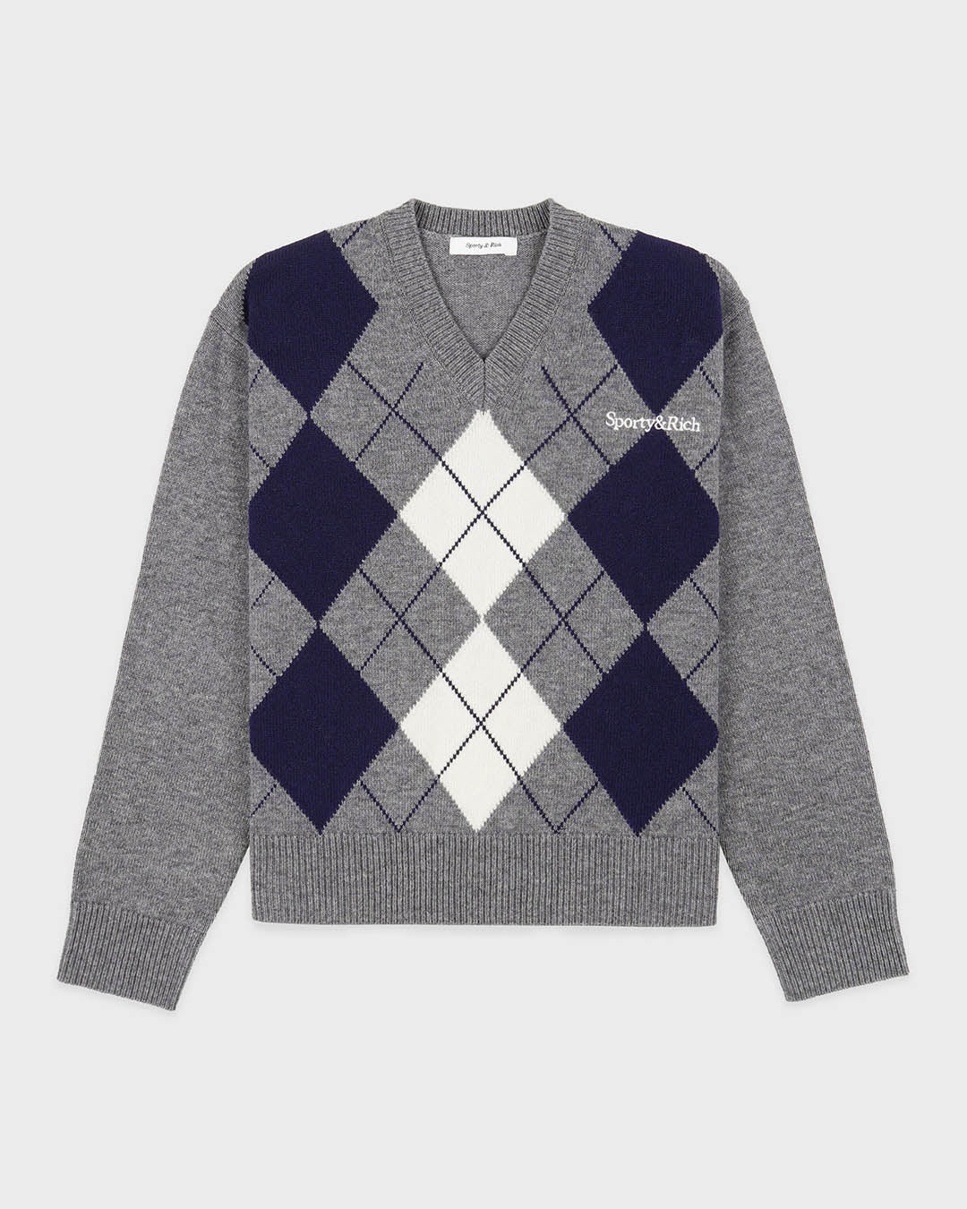 Sporty & Rich Serif Logo Argyle Sweater