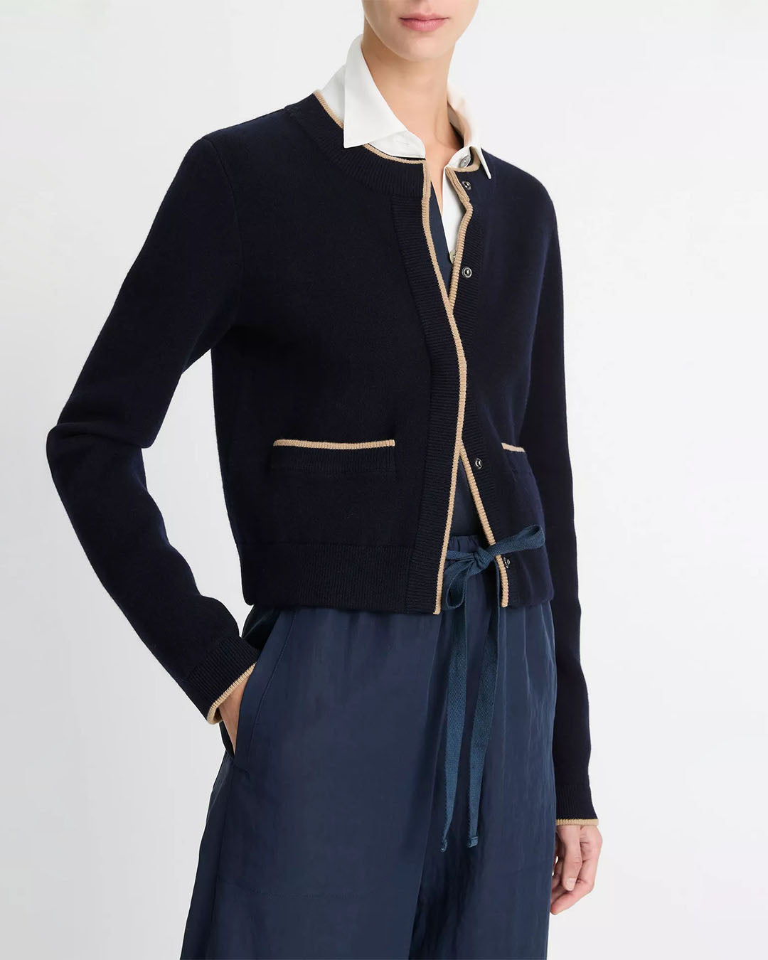 Vince Contrast Tipped Snap Cardigan