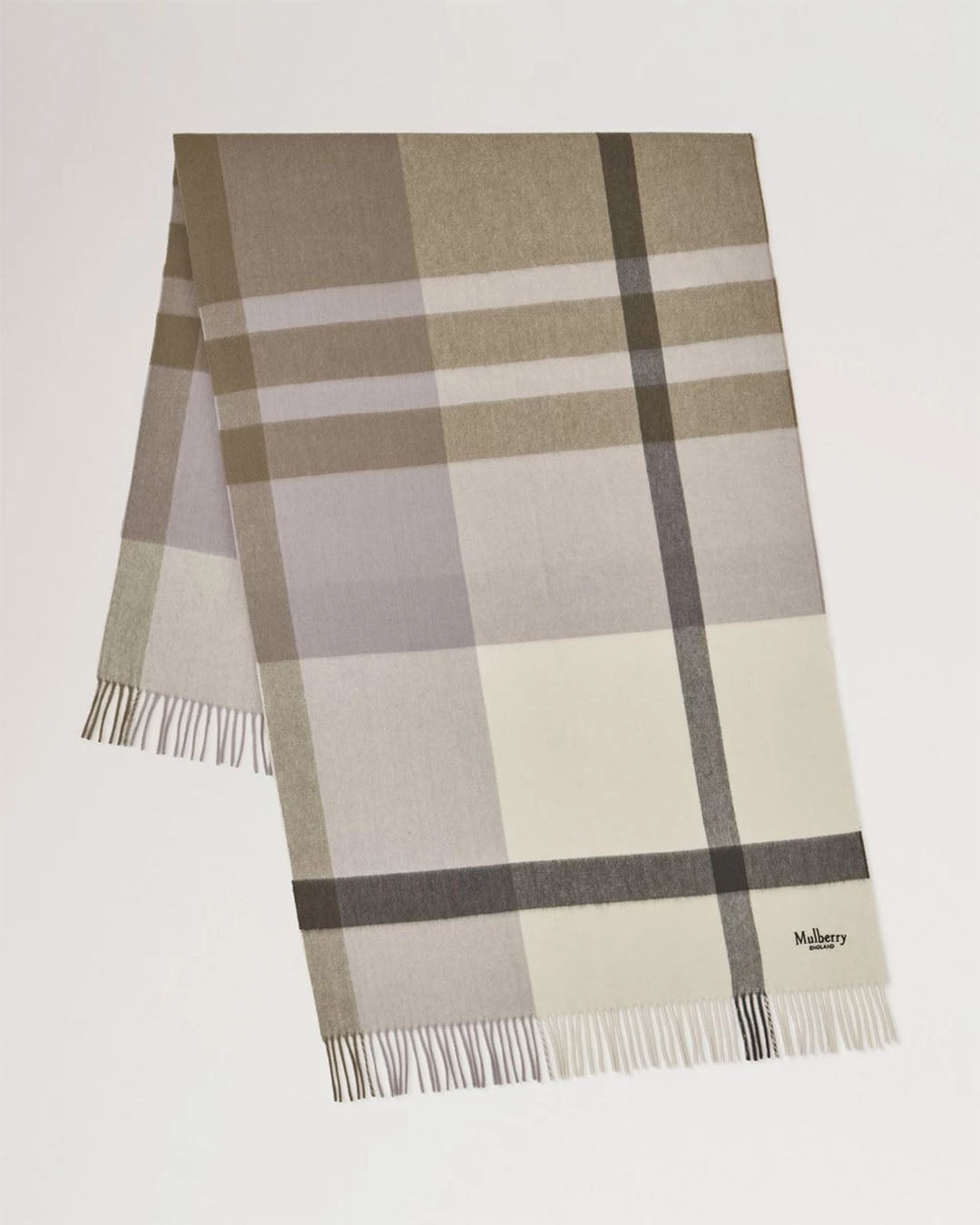 Mulberry Large Check Merino Wool Scarf 70x200