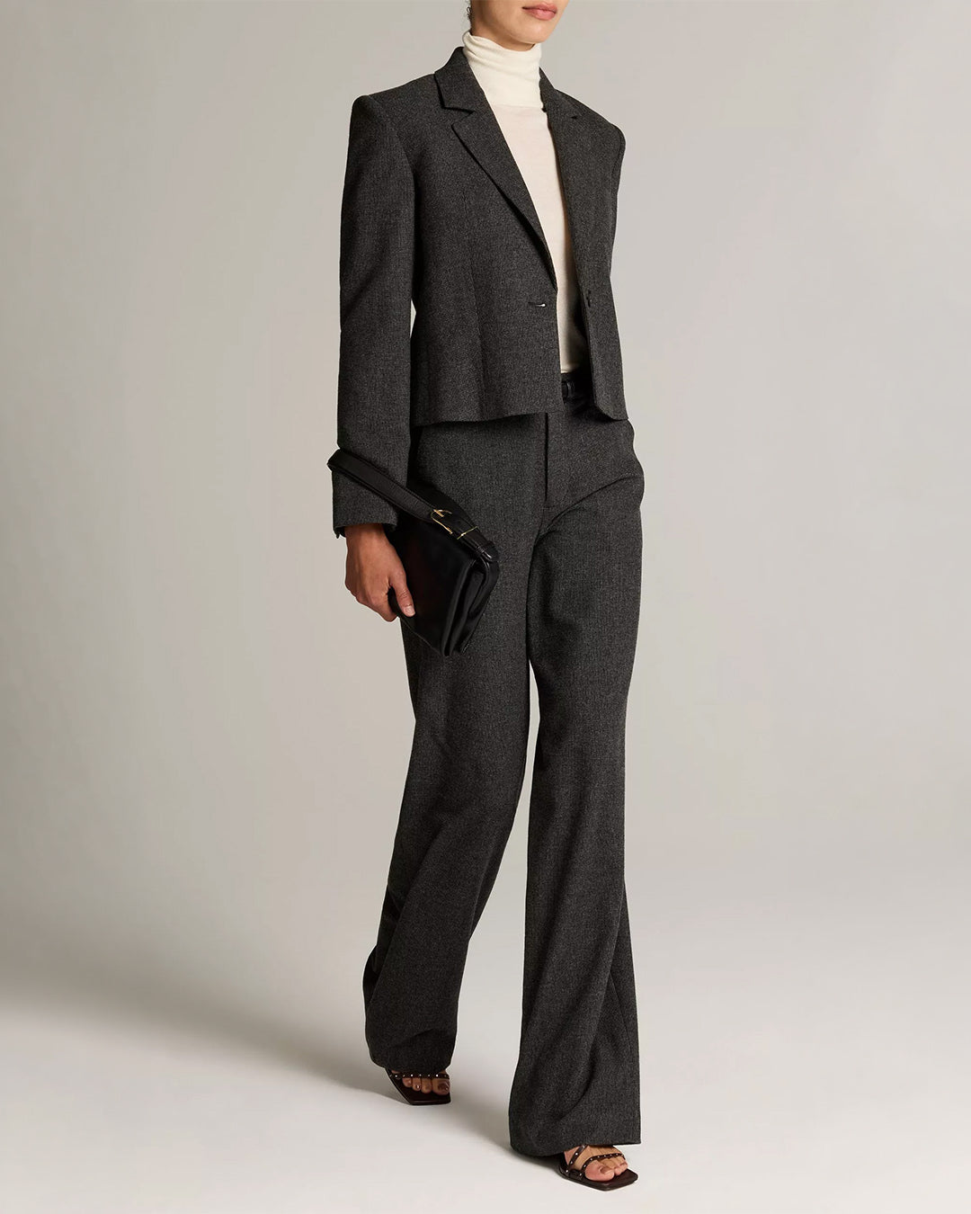 Vince Micro Houndstooth Mid Rise Tailored Wool Wide Leg