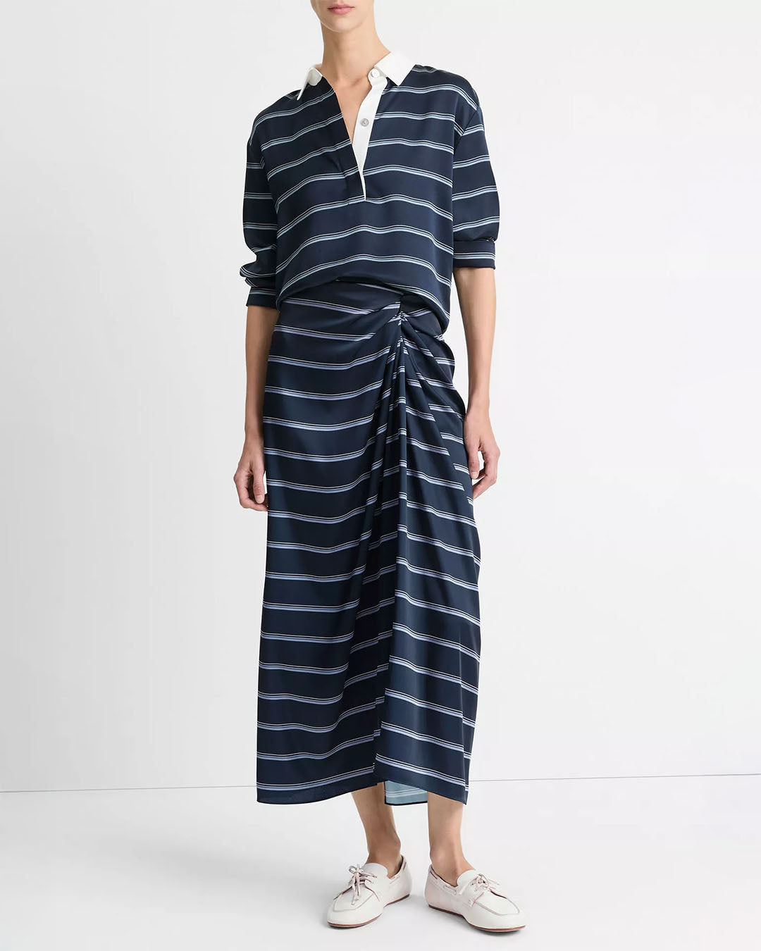 Vince Rugby Stripe Gathered Skirt