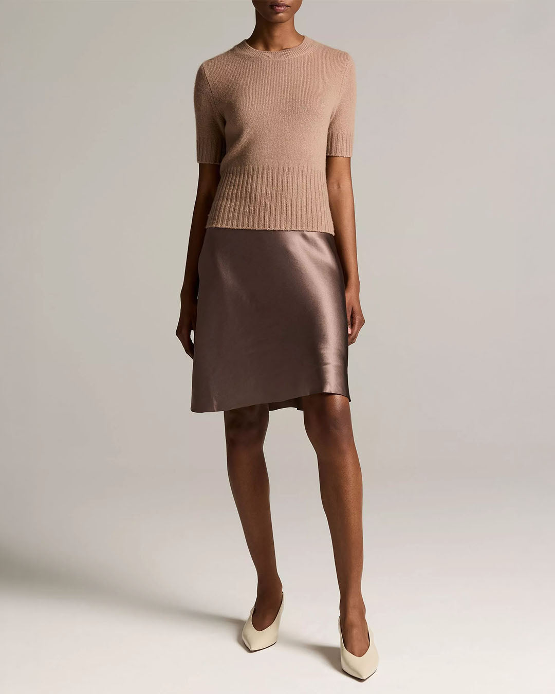 Vince Wool-Cashmere High-Rib Short-Sleeve Sweater