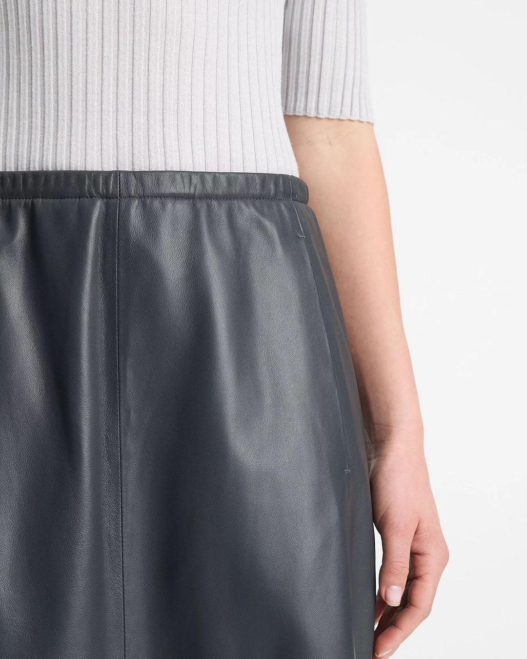 Vince Mid Rise Leather Gathered Skirt