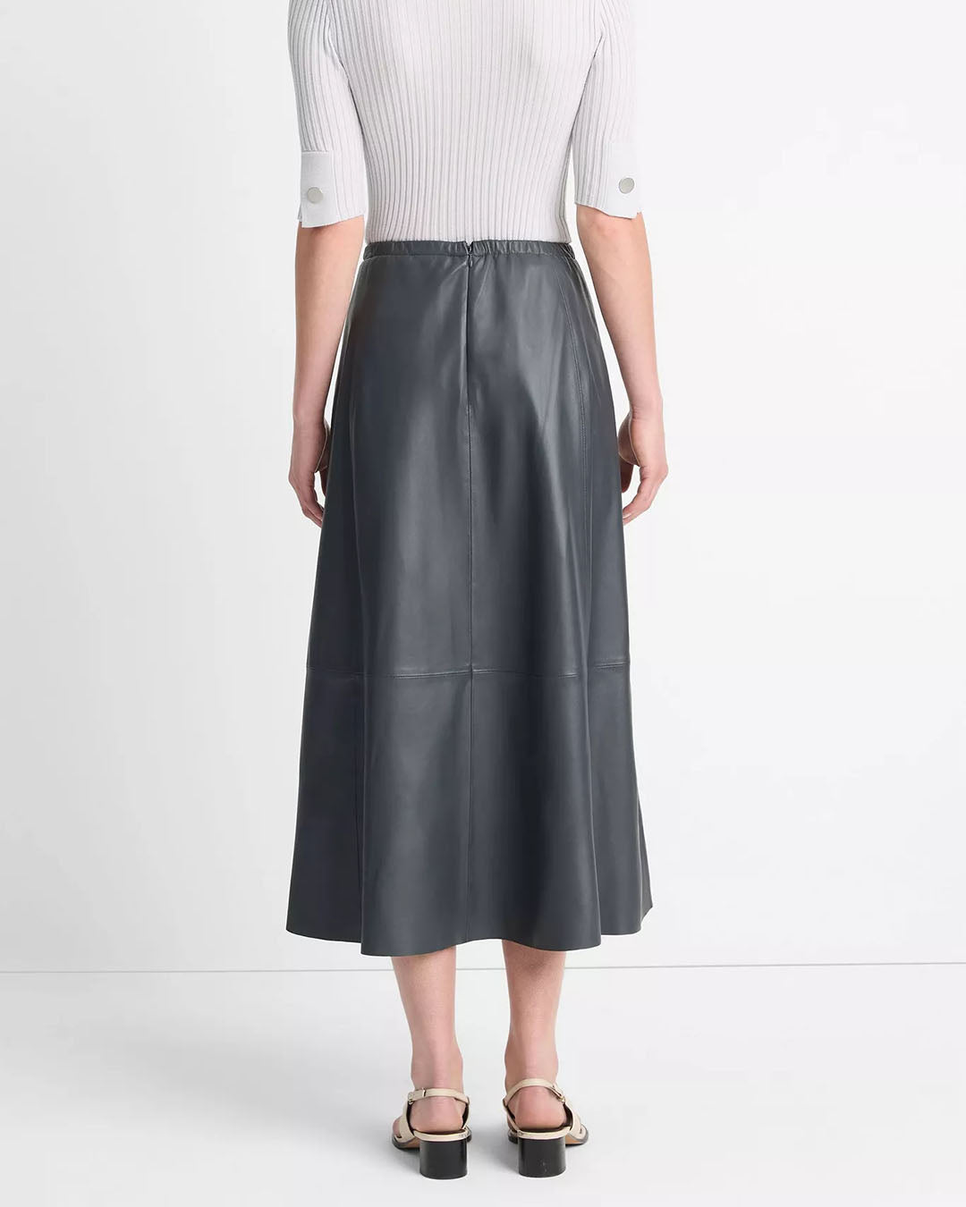 Vince Mid Rise Leather Gathered Skirt