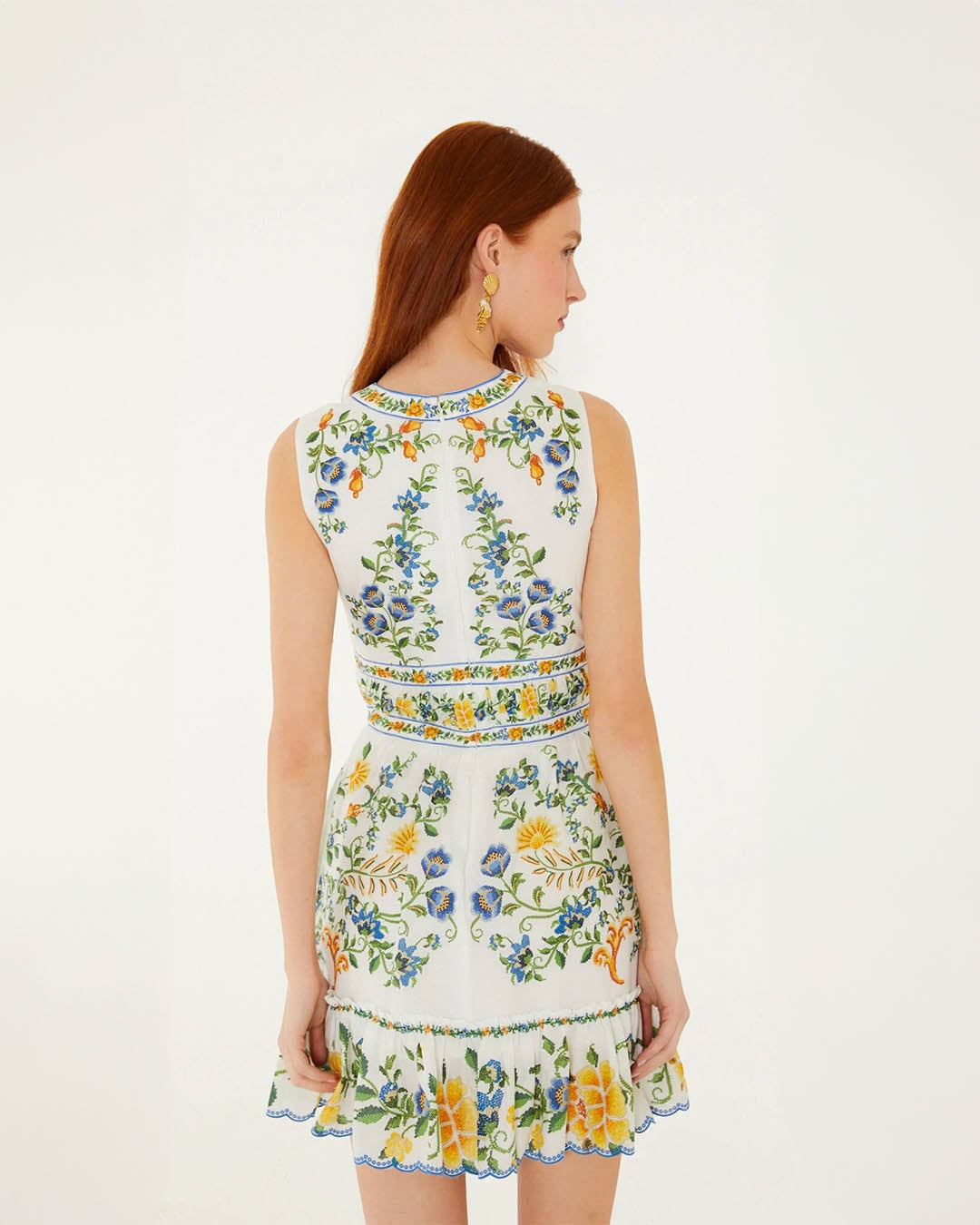 Farm Rio Emily Floral Tapestry Off White Mini Dress