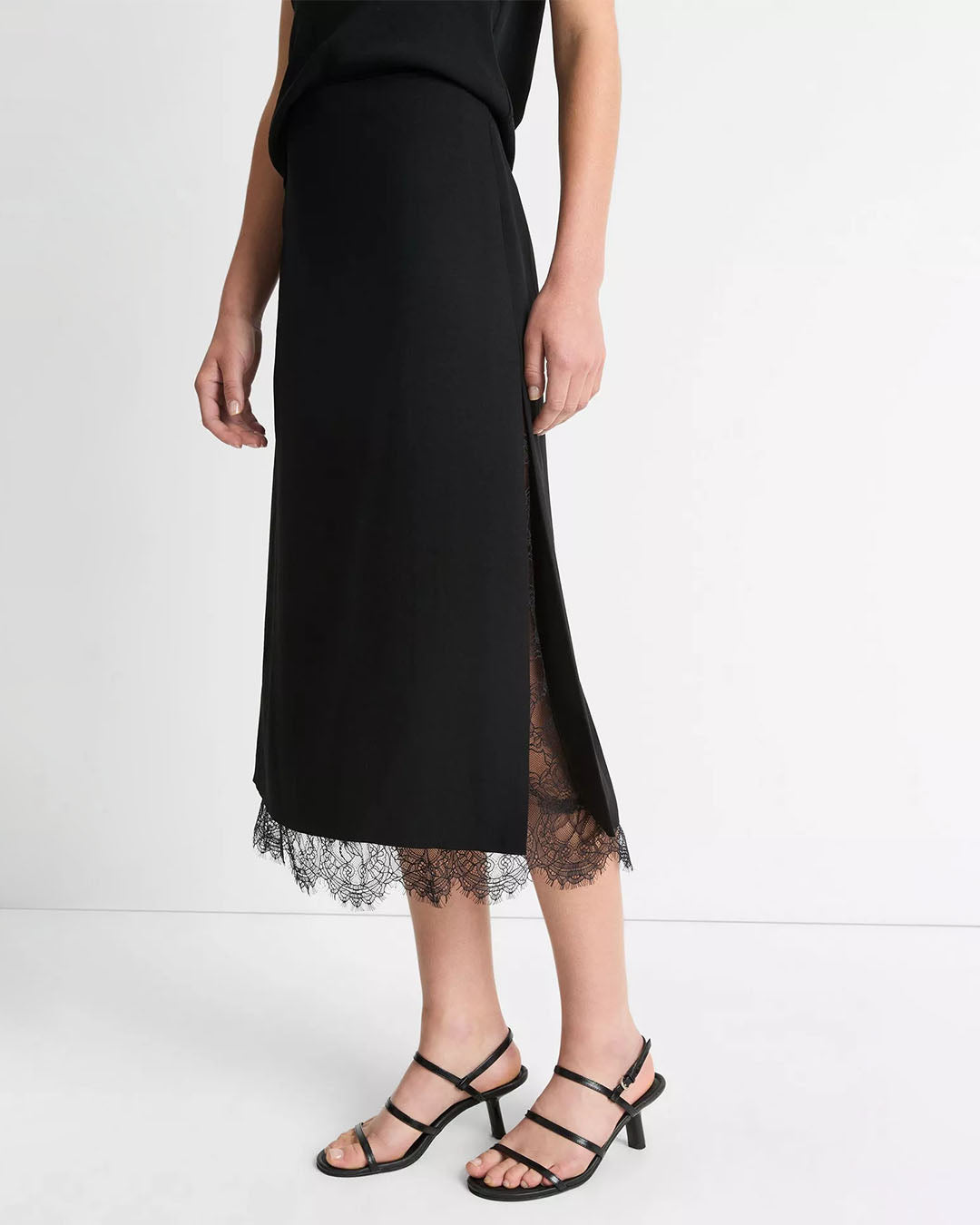 Vince Lace Paneled Straight Skirt