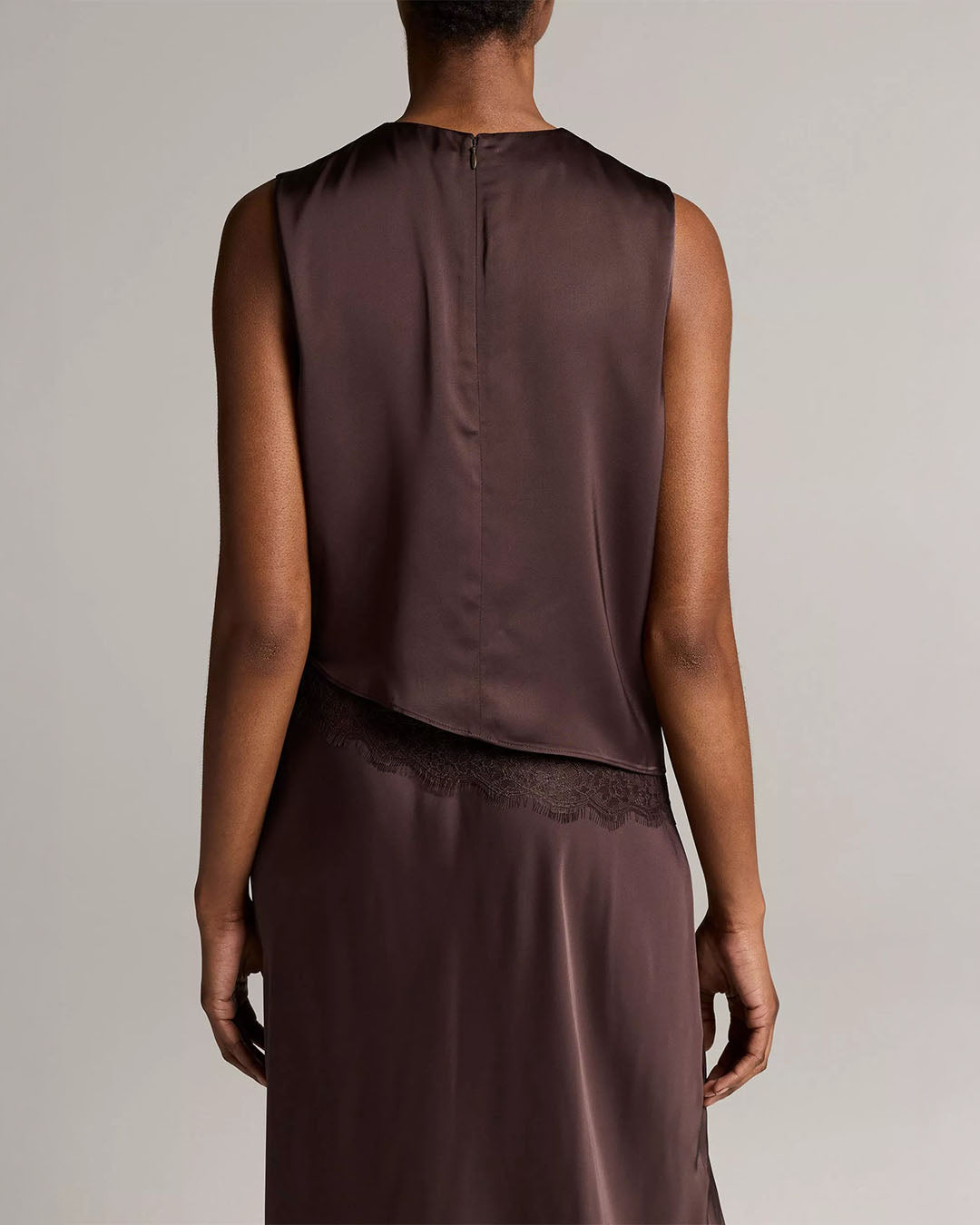 Vince Lace-Trim Satin Asymmetric Shell