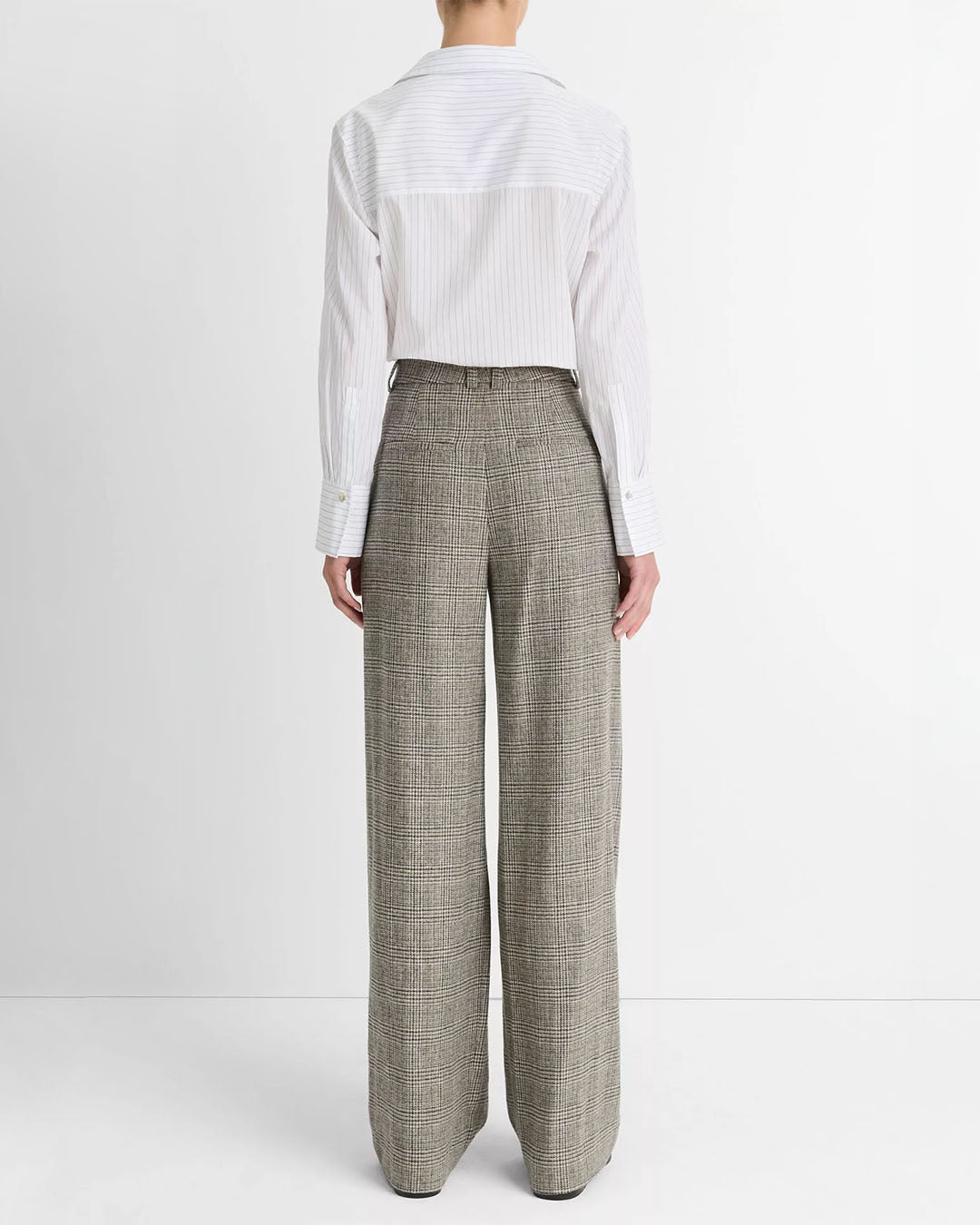 Vince High Rise Wool Blend Plaid Trouser