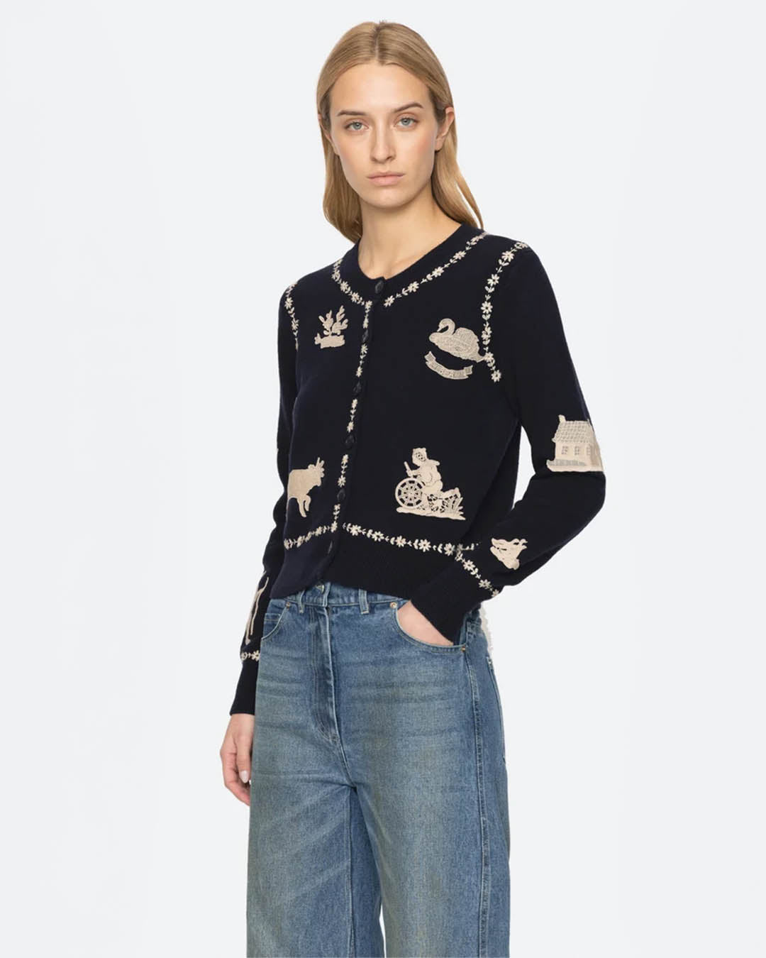 Sea New York Margeurite Lace Patch L/SLV Cardigan